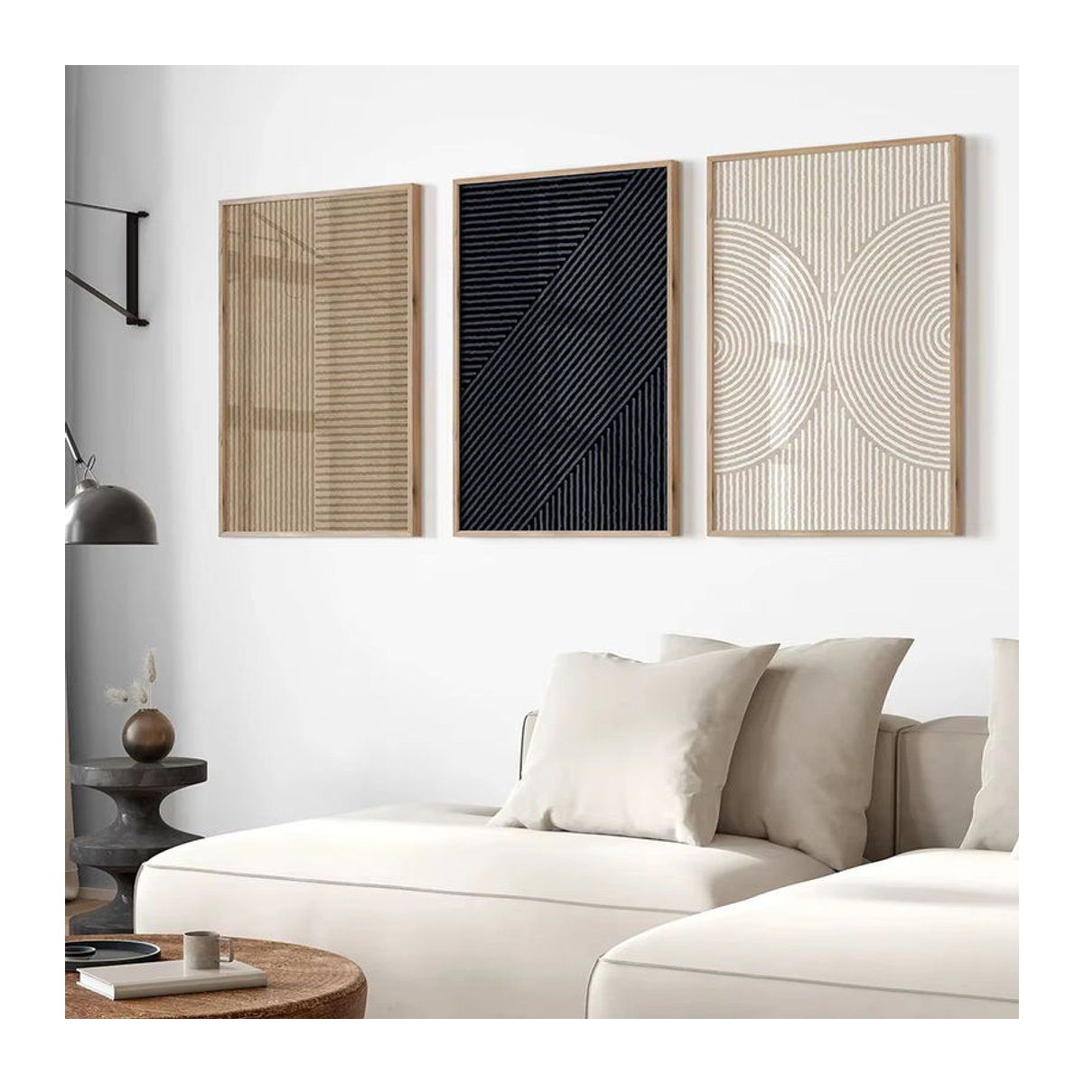 Abstraktes geometrisches Leinwandbild von Potdemiel in Schwarz und Beige für deine Wanddekoration - Bild 1