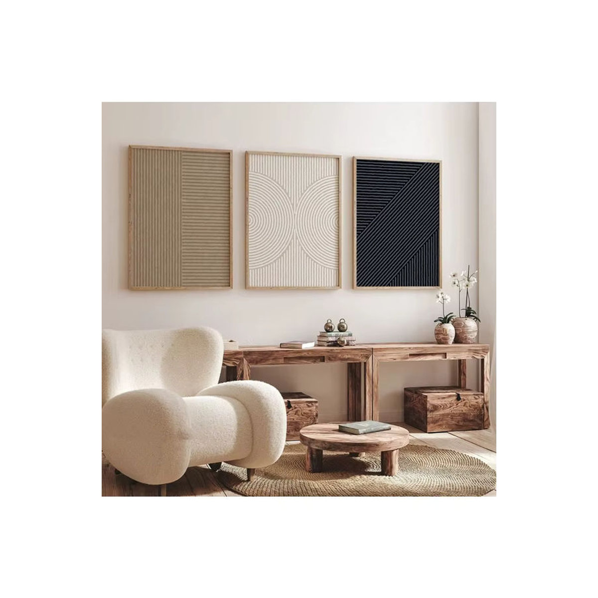 Abstraktes geometrisches Leinwandbild von Potdemiel in Schwarz und Beige für deine Wanddekoration - Bild 2