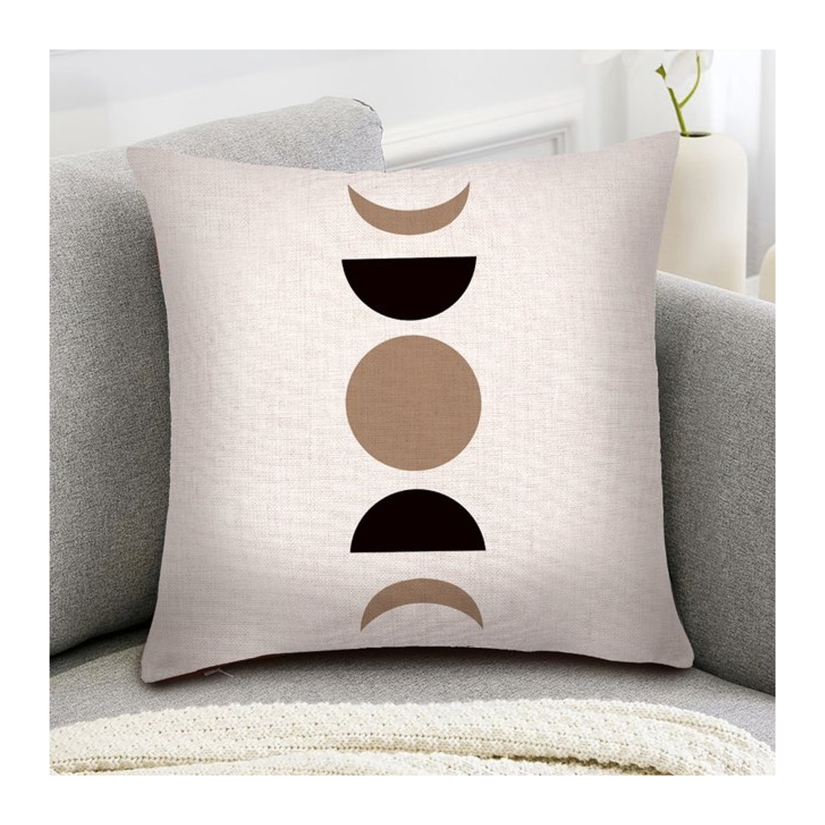 Abstraktes Kissen mit böhmischem Design in Beige, Leinen-Kissenbezug, B/T: 45,7 x 45,7 cm - Bild 1