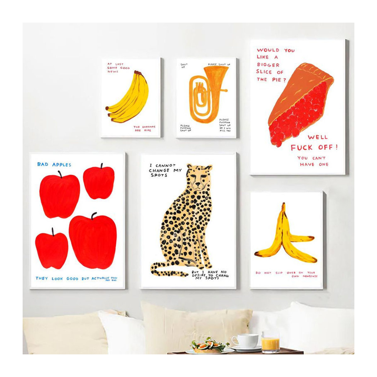 Abstraktes Kunstposter David Shrigley Work Hard Play Hard Typografie Leinwanddruck, Farbe: Weiß, B x H: 50,7 x 70 cm - Bild 1