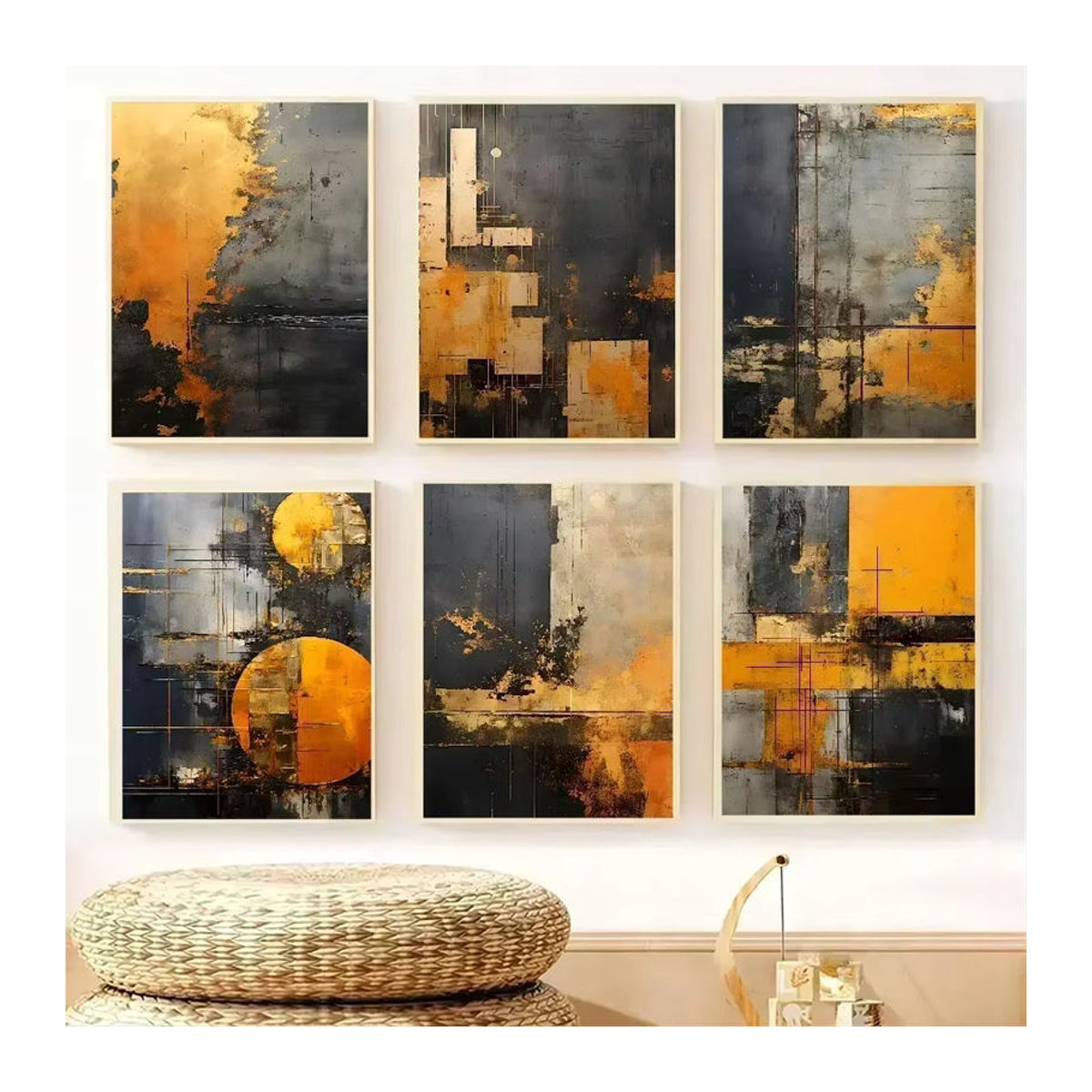 Abstraktes Kunstposter in Beige, Schwarz und Gold als moderner Papierdruck für deine Wanddekoration - Bild 2