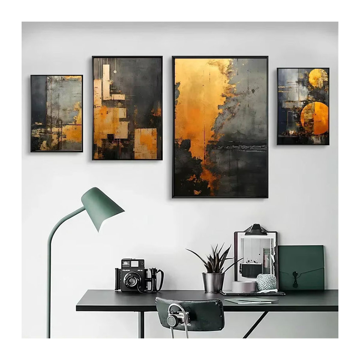 Abstraktes Kunstposter in Beige, Schwarz und Gold als moderner Papierdruck für deine Wanddekoration - Bild 3