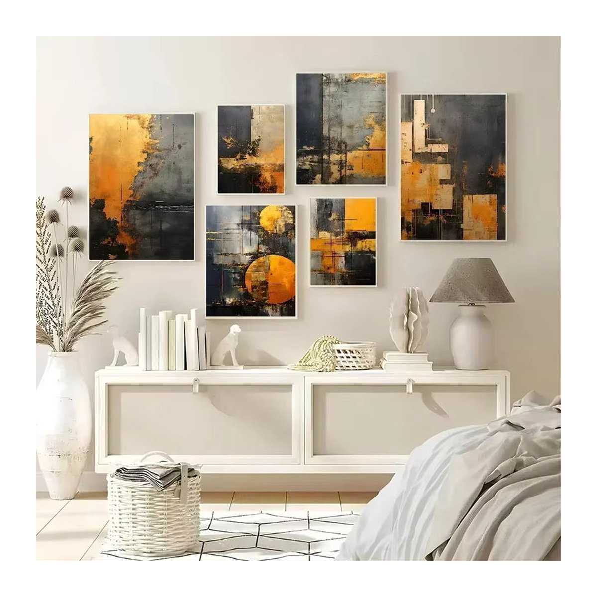 Abstraktes Kunstposter in Beige, Schwarz und Gold als moderner Papierdruck für deine Wanddekoration - Bild 4
