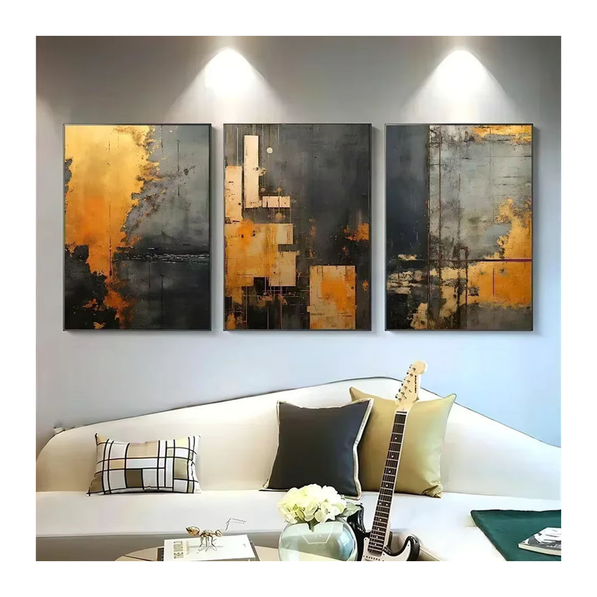 Abstraktes Kunstposter in Beige, Schwarz und Gold als moderner Papierdruck für deine Wanddekoration - Bild 5