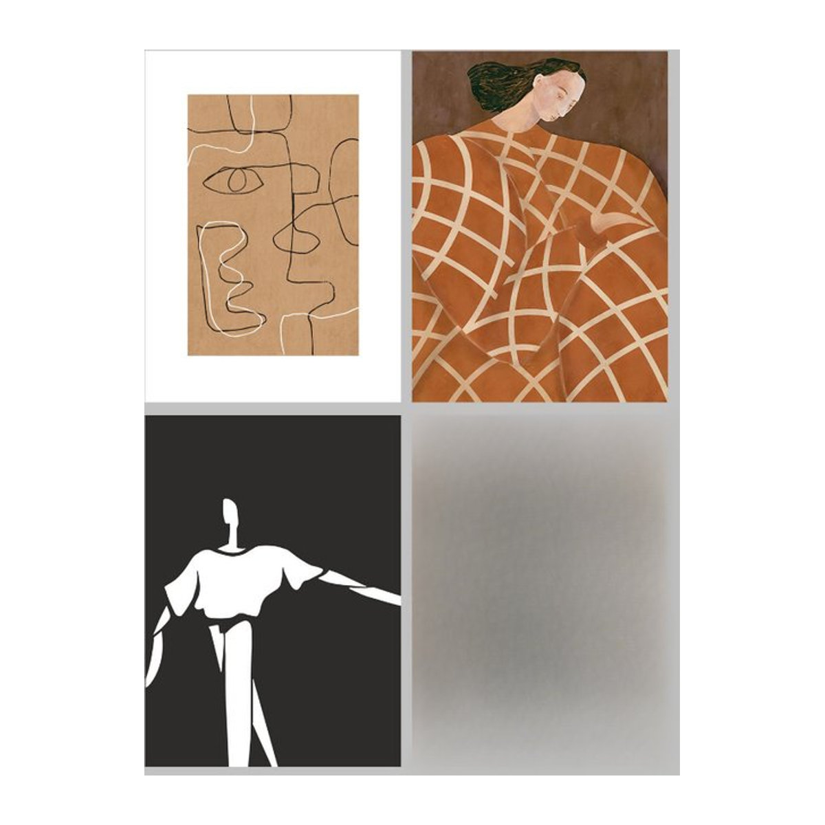 Abstraktes Leinwand-Poster mit minimalistischem Kunstdesign und Linien, mehrfarbig, rahmenlos, Hochformat zur Wandmontage - Bild 1