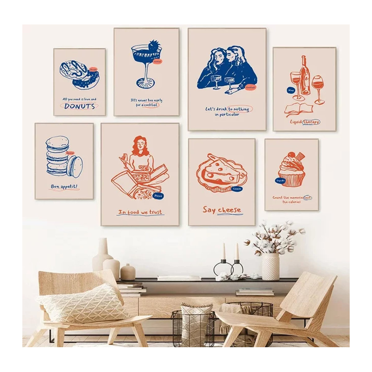 Abstraktes Leinwandgemälde im nordischen minimalistischen Stil als Wandkunst für deine Küche, mehrfarbig, Hochformat - Bild 1