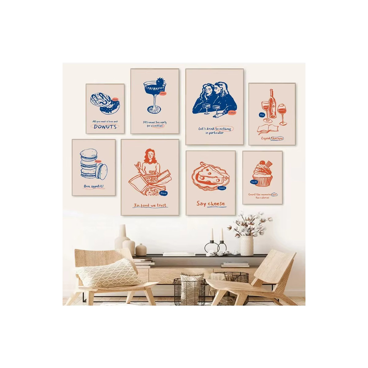Abstraktes Leinwandgemälde im nordischen minimalistischen Stil als Wandkunst für deine Küche, mehrfarbig, Hochformat - Bild 3