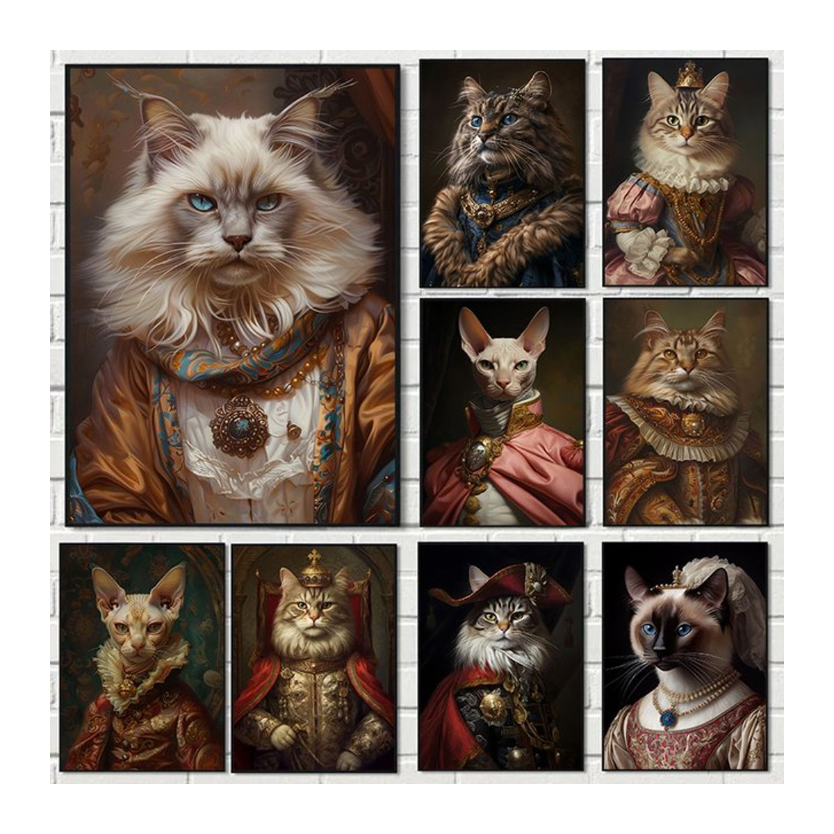Abstraktes Leinwandgemälde mit Katzenporträt im Vintage-Stil, mehrfarbiges Wandbild für deine Heimdekoration - Bild 1