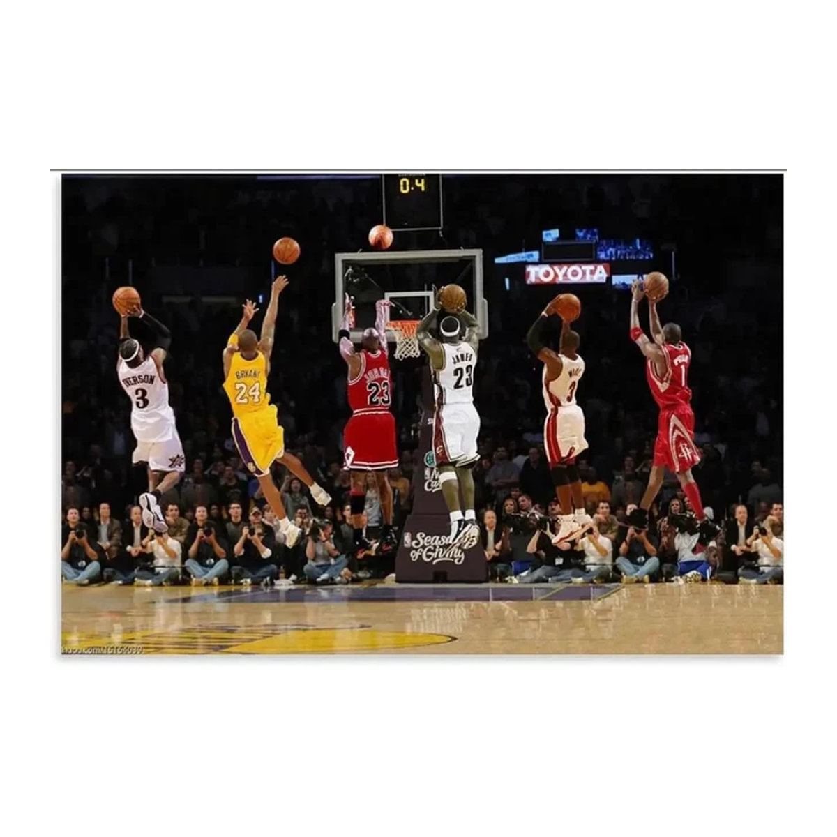 Abstraktes Leinwandposter Basketballspieler Sprungschuss Wandkunst mehrfarbig im Querformat ungerahmt - Bild 1