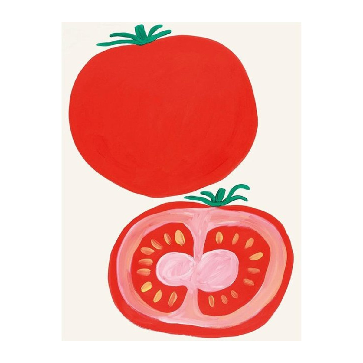 Abstraktes Leinwandposter David Shrigley mit Frosch, Giraffe, Banane und Tomate, moderne Wandkunst für dein Wohnzimmer oder Schlafzimmer, B: 50 cm, H: 70 cm, weiß, rahmenlos - Bild 1