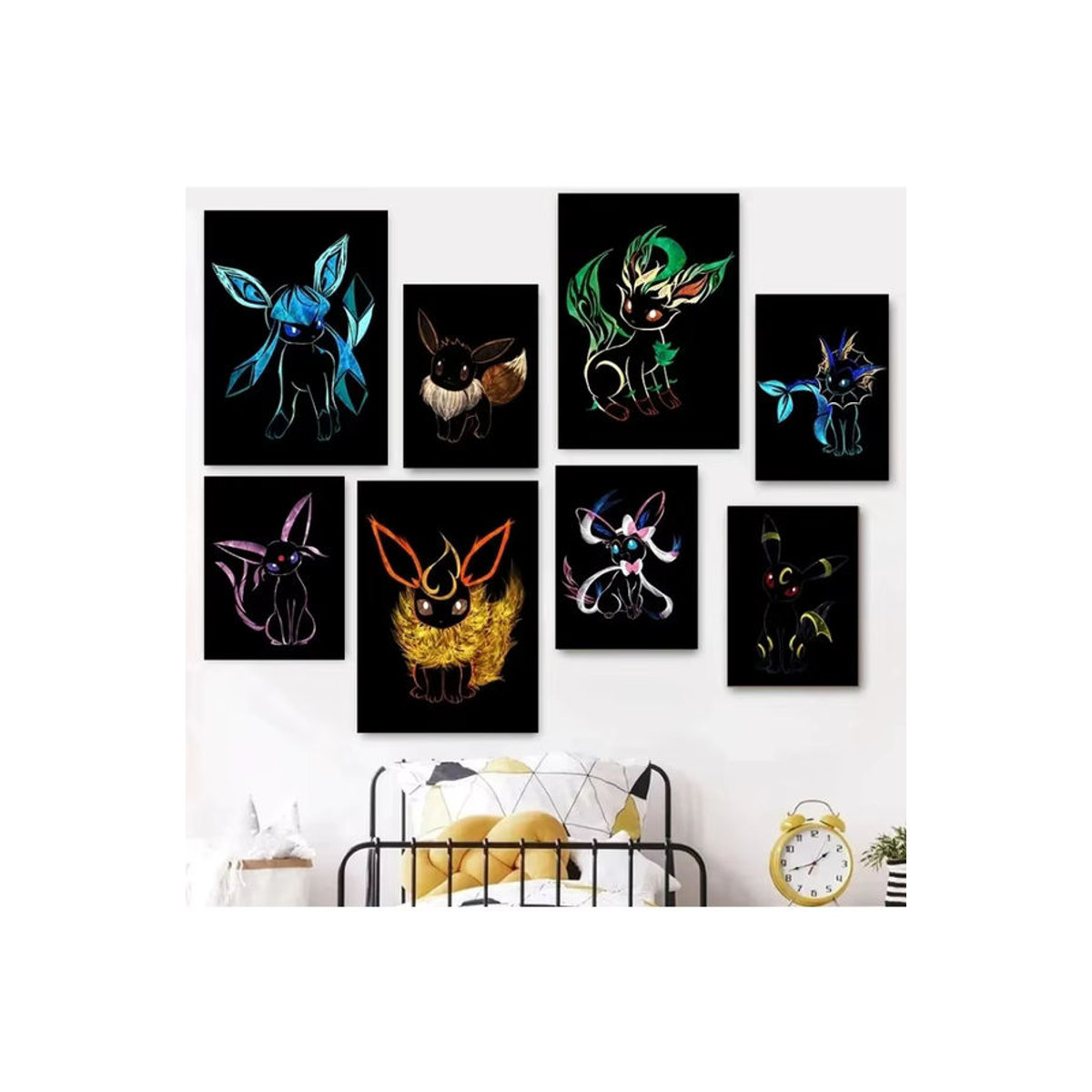 Abstraktes Pokemon Eeveelutions Leinwandgemälde von Potdemiel, mehrfarbige japanische Anime-Wandkunst für deine Wohnzimmerdekoration - Bild 3