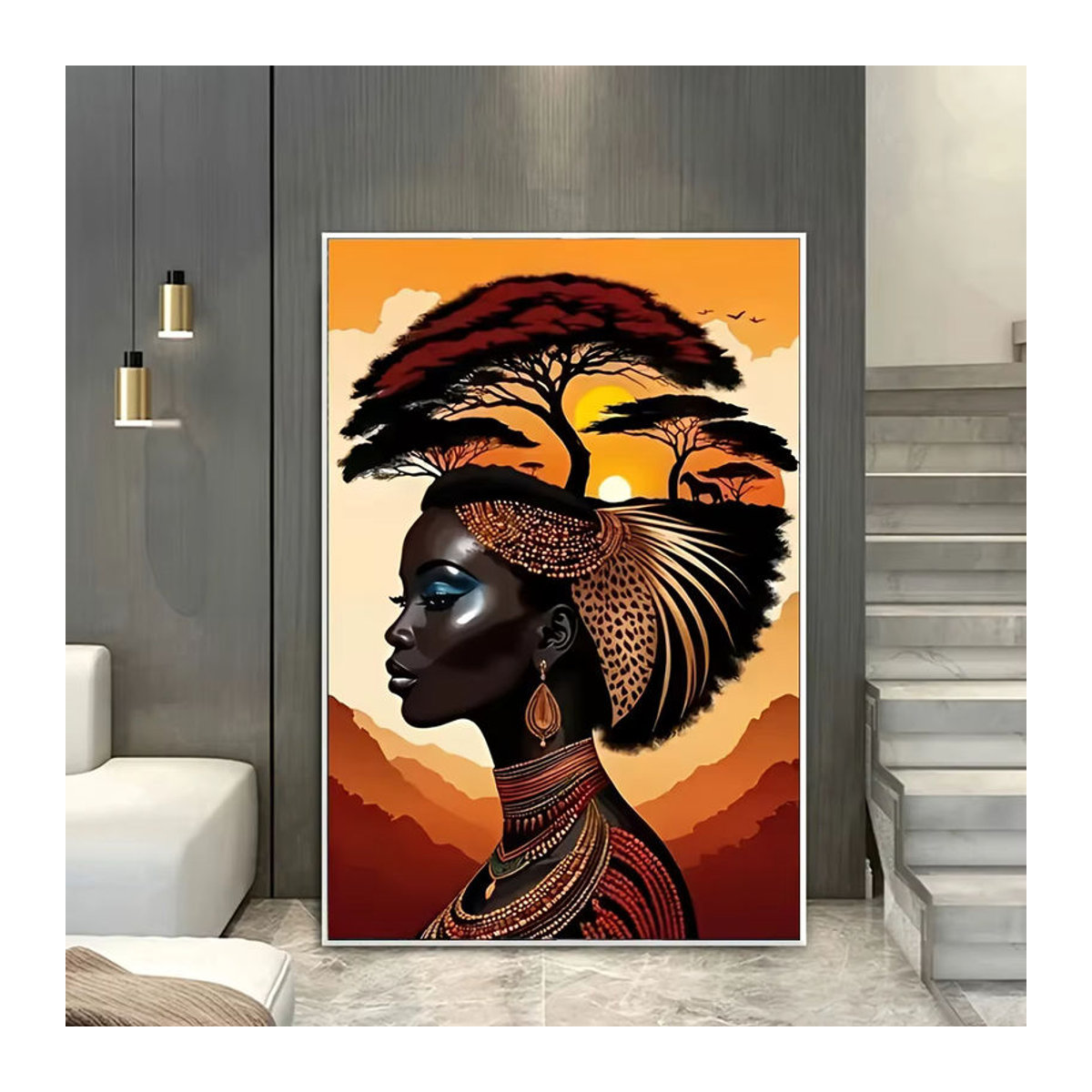 Abstraktes Porträt einer afrikanischen schwarzen Frau als mehrfarbiger Leinwanddruck im Hochformat zur Wanddekoration - Bild 2