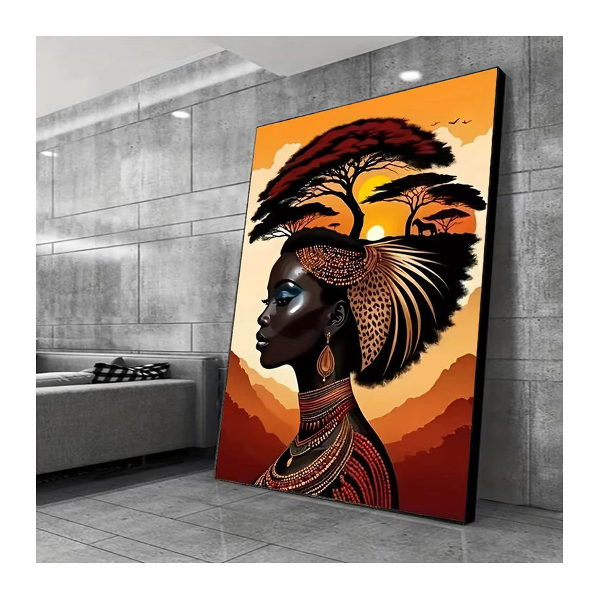 Abstraktes Porträt einer afrikanischen schwarzen Frau als mehrfarbiger Leinwanddruck im Hochformat zur Wanddekoration - Bild 4
