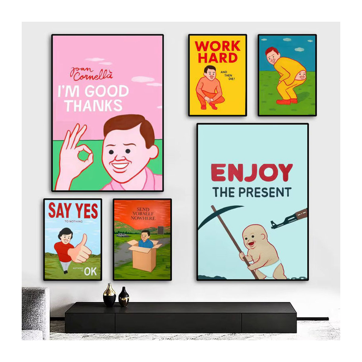 Abstraktes Porträt Leinwandbild J-Joan Cornella in Mehrfarbig und Schwarz, modernes Wandbild für deine Dekoration - Bild 2