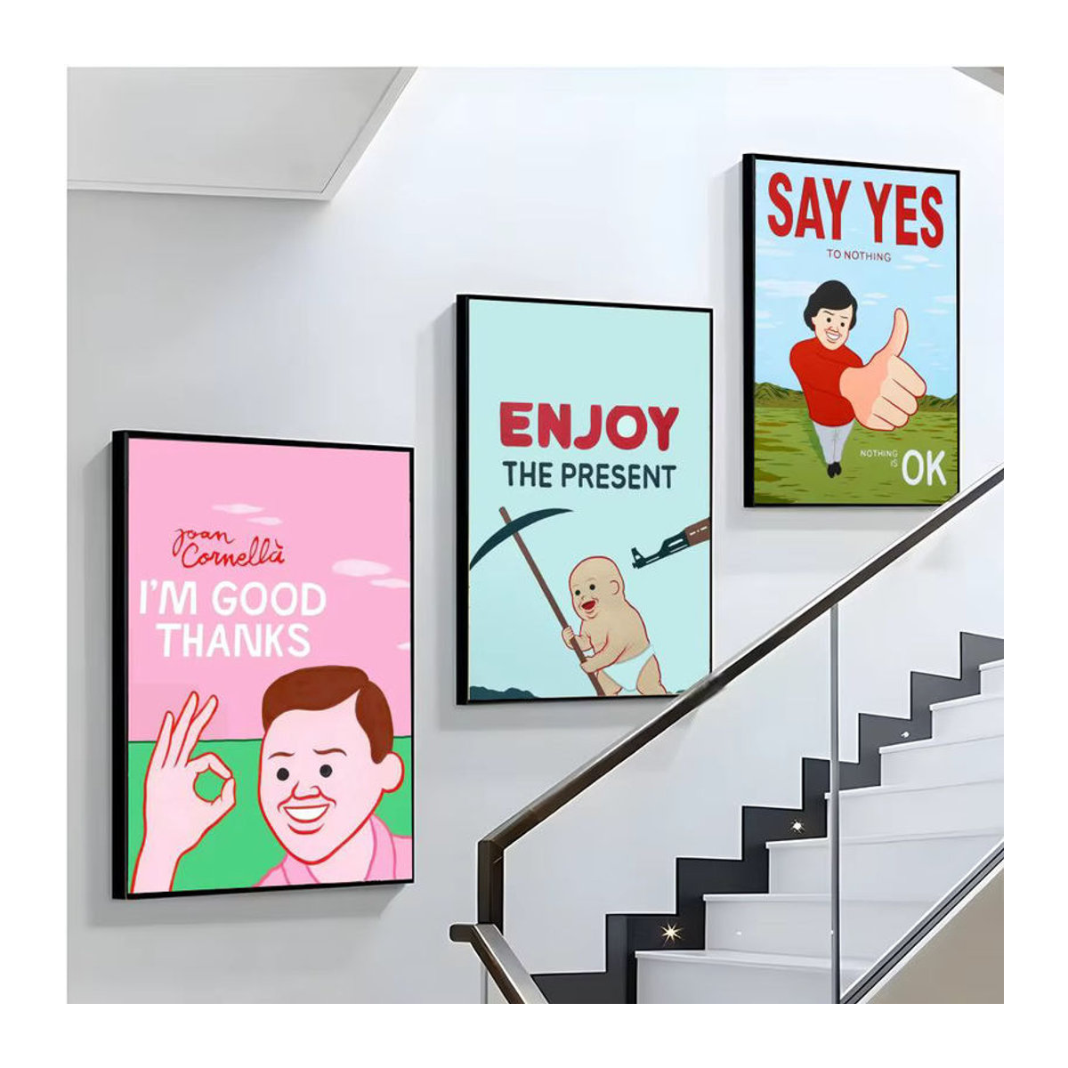 Abstraktes Porträt Leinwandbild J-Joan Cornella in Mehrfarbig und Schwarz, modernes Wandbild für deine Dekoration - Bild 3