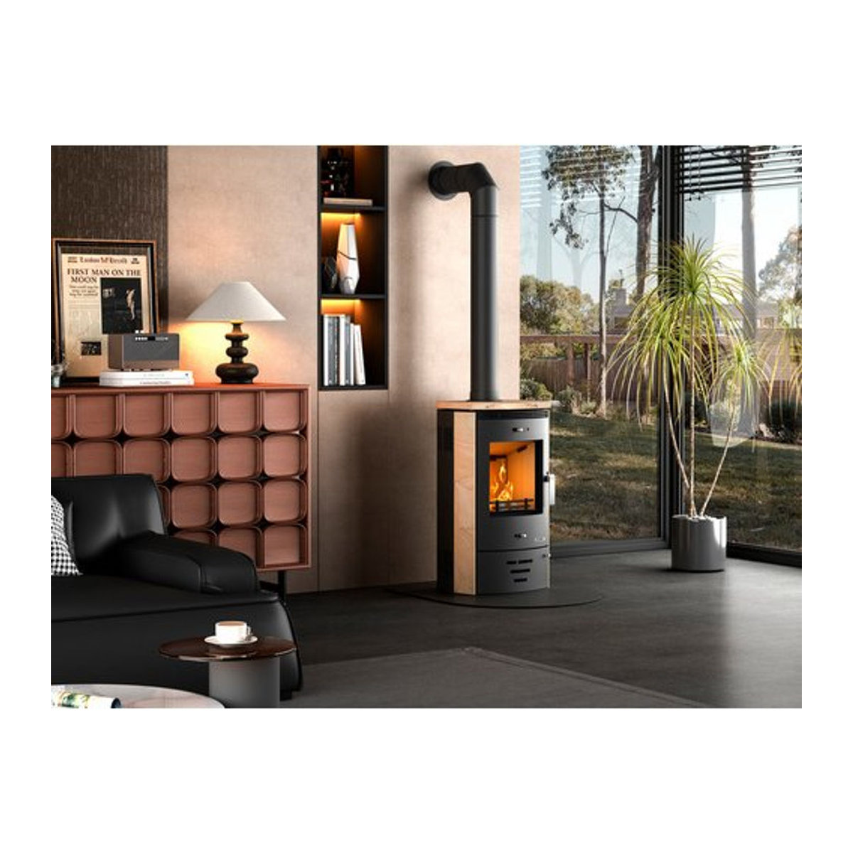 accente Kaminofen NADOR 4.0 Holzofen aus Stahl und Naturstein, 7 kW, B: 55 cm, H: 93,5 cm, T: 42,4 cm, Schwarz/Beige - Bild 1