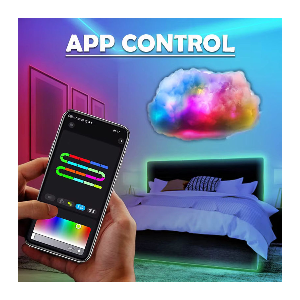 Acosh Neon 3D-Wolkenlicht mit Blitzlicht-Effekt und 7 Lichtarten, bunt, zur Heimdekoration mit App-Steuerung und 360-Grad-Wireless-Fernbedienung - Bild 3