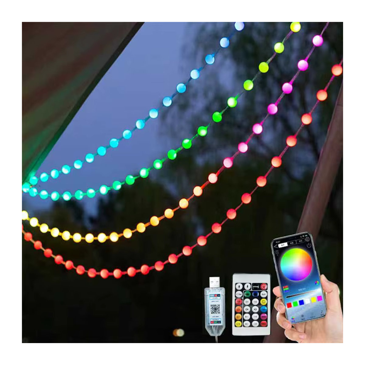 Acosh Neon RGBIC LED Kugel Lampe mit Bluetooth App und Musik-Controller, wasserdichte Outdoor-Atmosphärenleuchte in Bunt für Garten und Camping - Bild 3