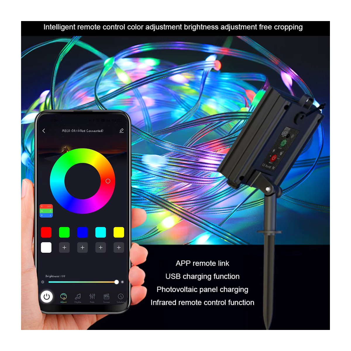 Acosh Neon RGBIC Solar LED Fairy String Light 20m Bunt mit Bluetooth und Dreamcolor Wasserdichte Smart Lichterkette für Weihnachten und Garten - Bild 1
