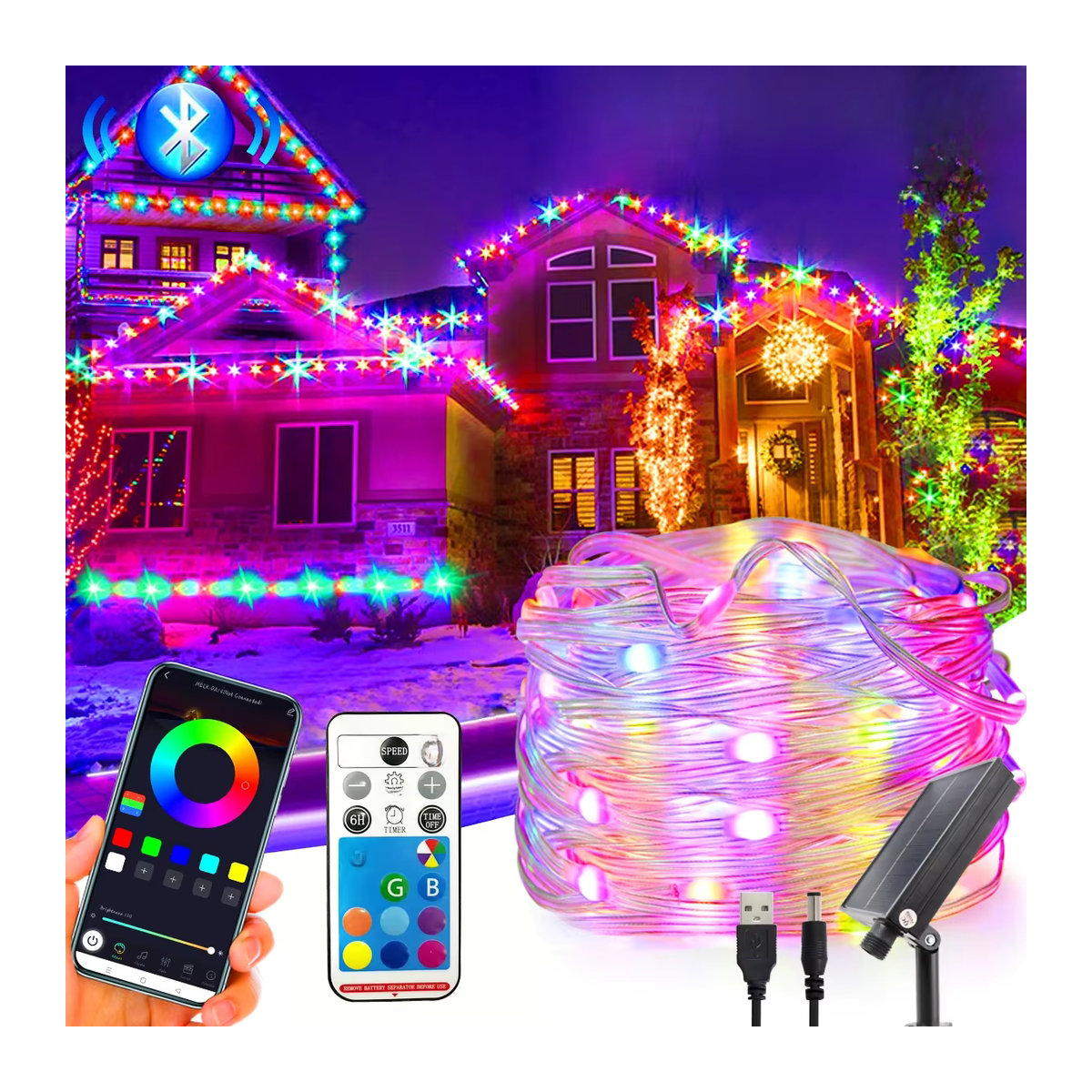 Acosh Neon RGBIC Solar LED Fairy String Light 20m Bunt mit Bluetooth und Dreamcolor Wasserdichte Smart Lichterkette für Weihnachten und Garten - Bild 6