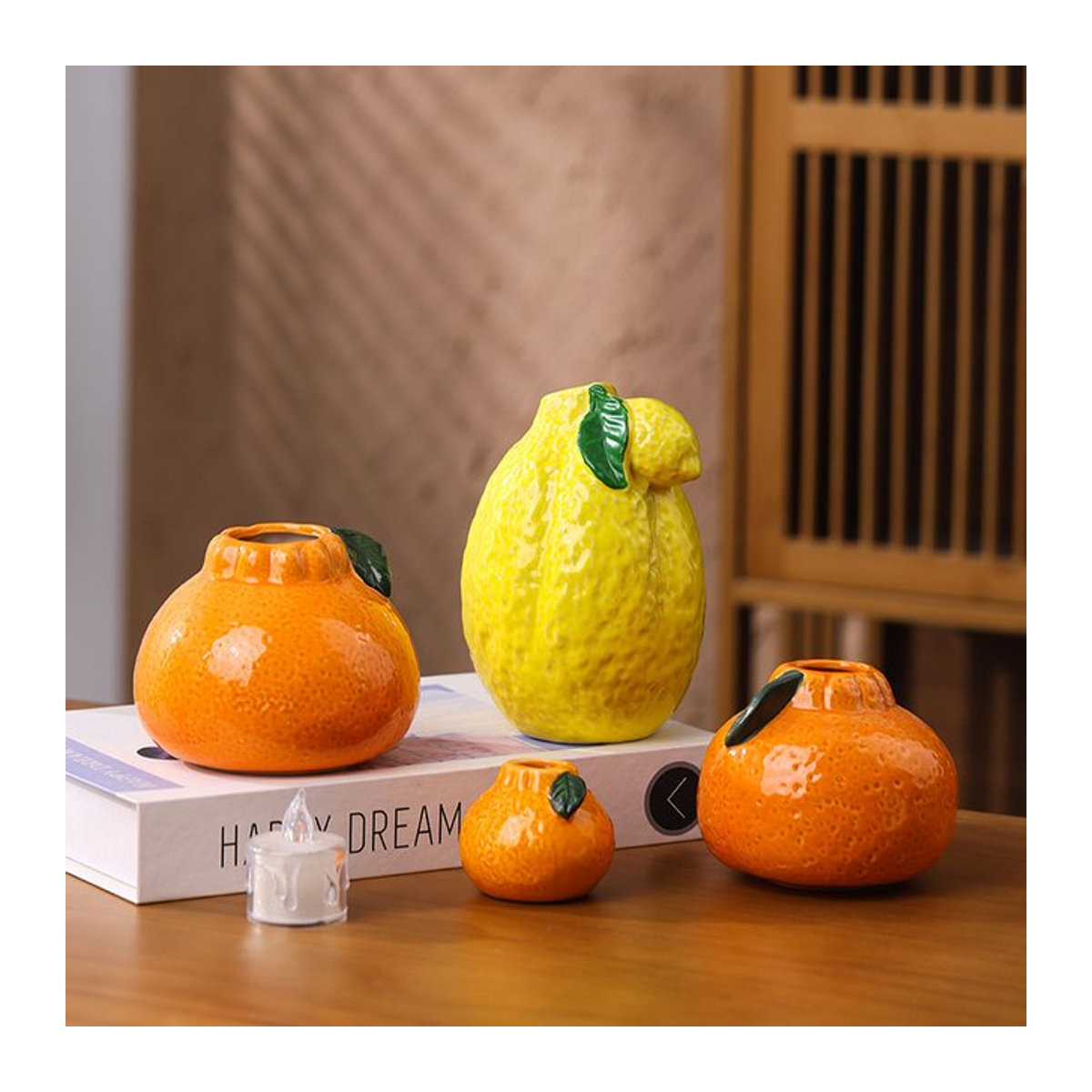 ACRDDK Keramikvase in Orangenform für Schnittblumen und Hydrokultur, Farbe: Orange - Bild 1