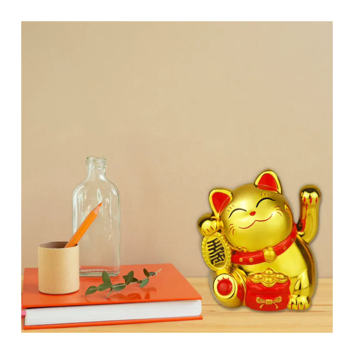 ACRDDK Mini Glückskatze als Cartoon-Ornament in Gold für Auto, Zuhause und Büro - Bild 2