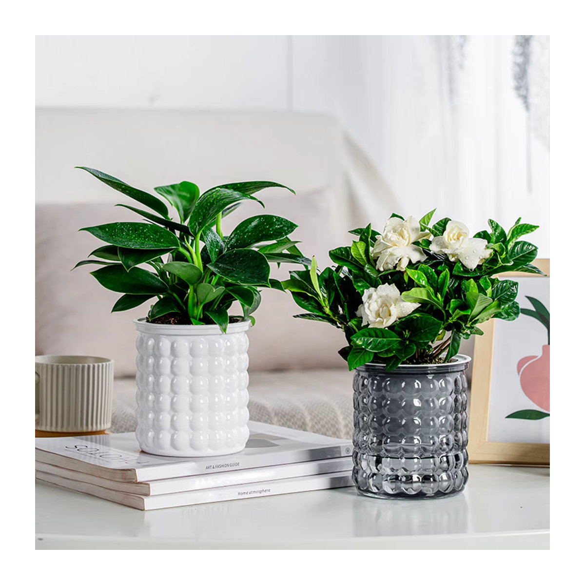 ACRDDK Selbstbewässerungs-Pflanztopf aus Kunststoff und Glas in Grau, Modernes Geometrisches Design für Hydrokultur, Sukkulenten und Bonsai - Bild 4