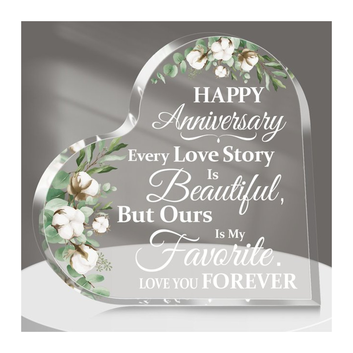 Acryl Herz Plakette Transparent mit Floralem Design als Geschenk zum Jubiläum oder zur Hochzeit - Bild 1