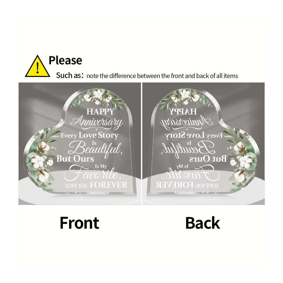 Acryl Herz Plakette Transparent mit Floralem Design als Geschenk zum Jubiläum oder zur Hochzeit - Bild 2