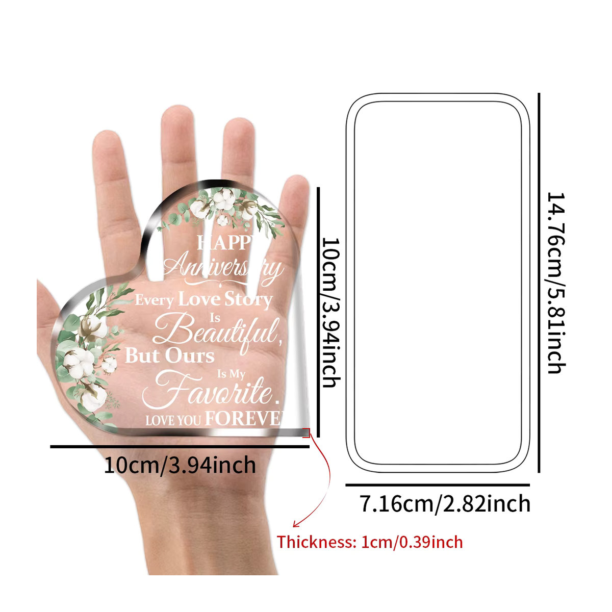 Acryl Herz Plakette Transparent mit Floralem Design als Geschenk zum Jubiläum oder zur Hochzeit - Bild 4
