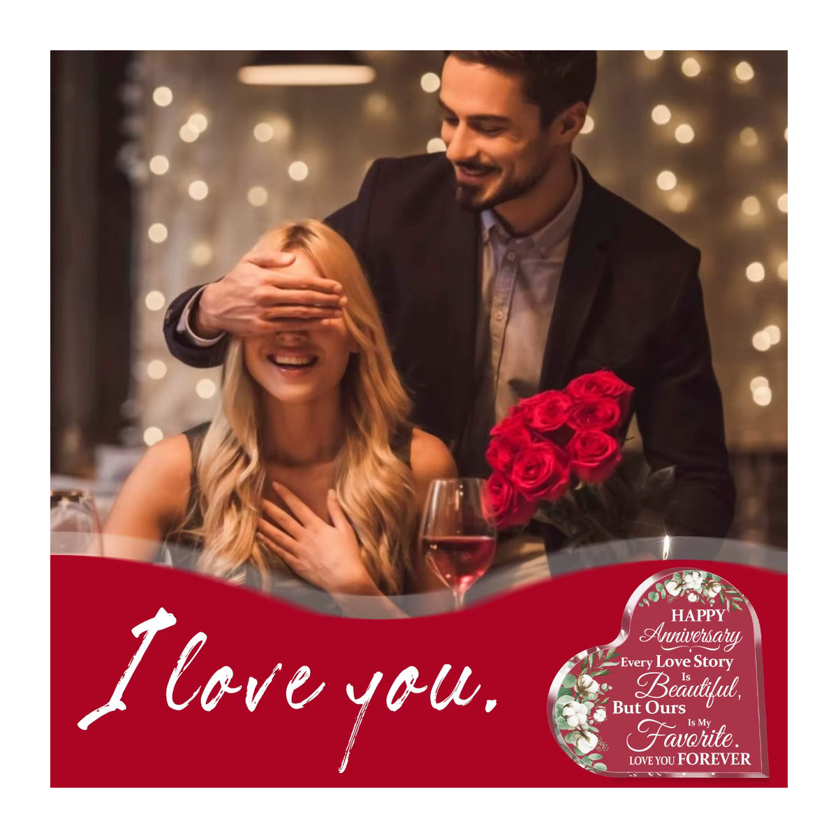Acryl Herz Plakette Transparent mit Floralem Design als Geschenk zum Jubiläum oder zur Hochzeit - Bild 5