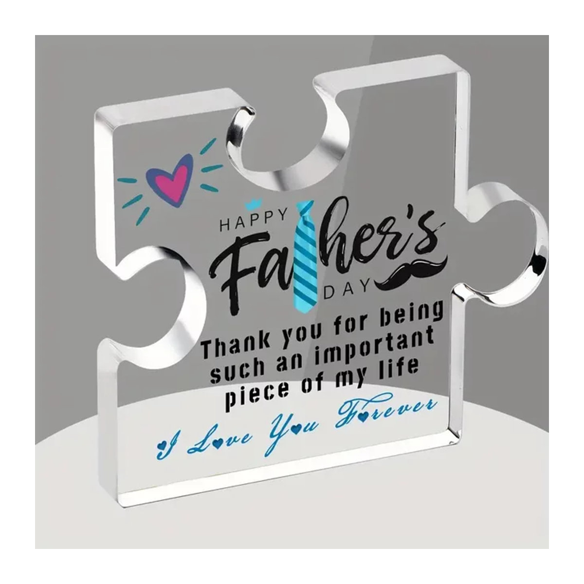 Acryl-Puzzle-Plakette Happy Father's Day mit Herz-Motiv und gravierter Botschaft, transparent, Kunststoff - Bild 1