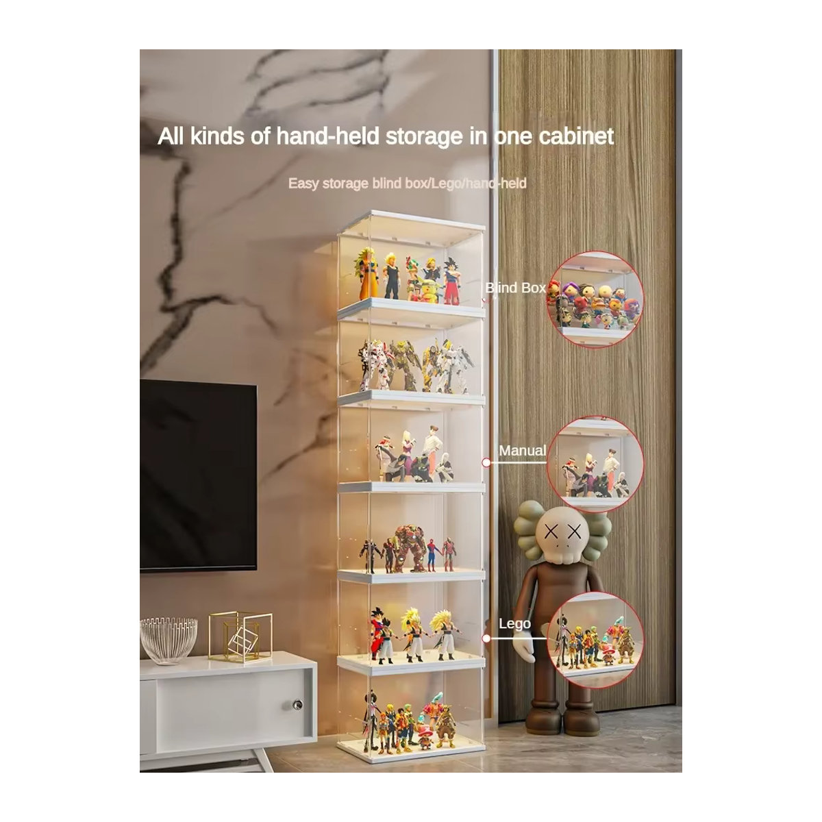 Action Figure Vitrine Blind Box mit Staubschutz aus Acryl und Kunststoff, Display Regal Aufbewahrungsbox in Transparent und Weiß - Bild 2