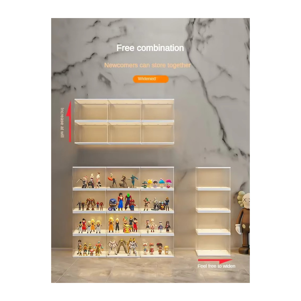 Action Figure Vitrine Blind Box mit Staubschutz aus Acryl und Kunststoff, Display Regal Aufbewahrungsbox in Transparent und Weiß - Bild 3
