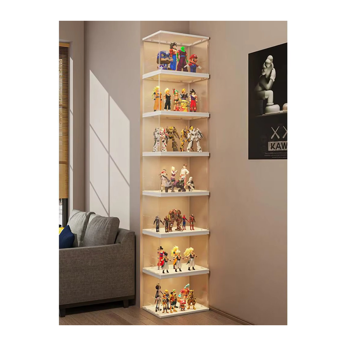 Action Figure Vitrine Blind Box mit Staubschutz aus Acryl und Kunststoff, Display Regal Aufbewahrungsbox in Transparent und Weiß - Bild 5