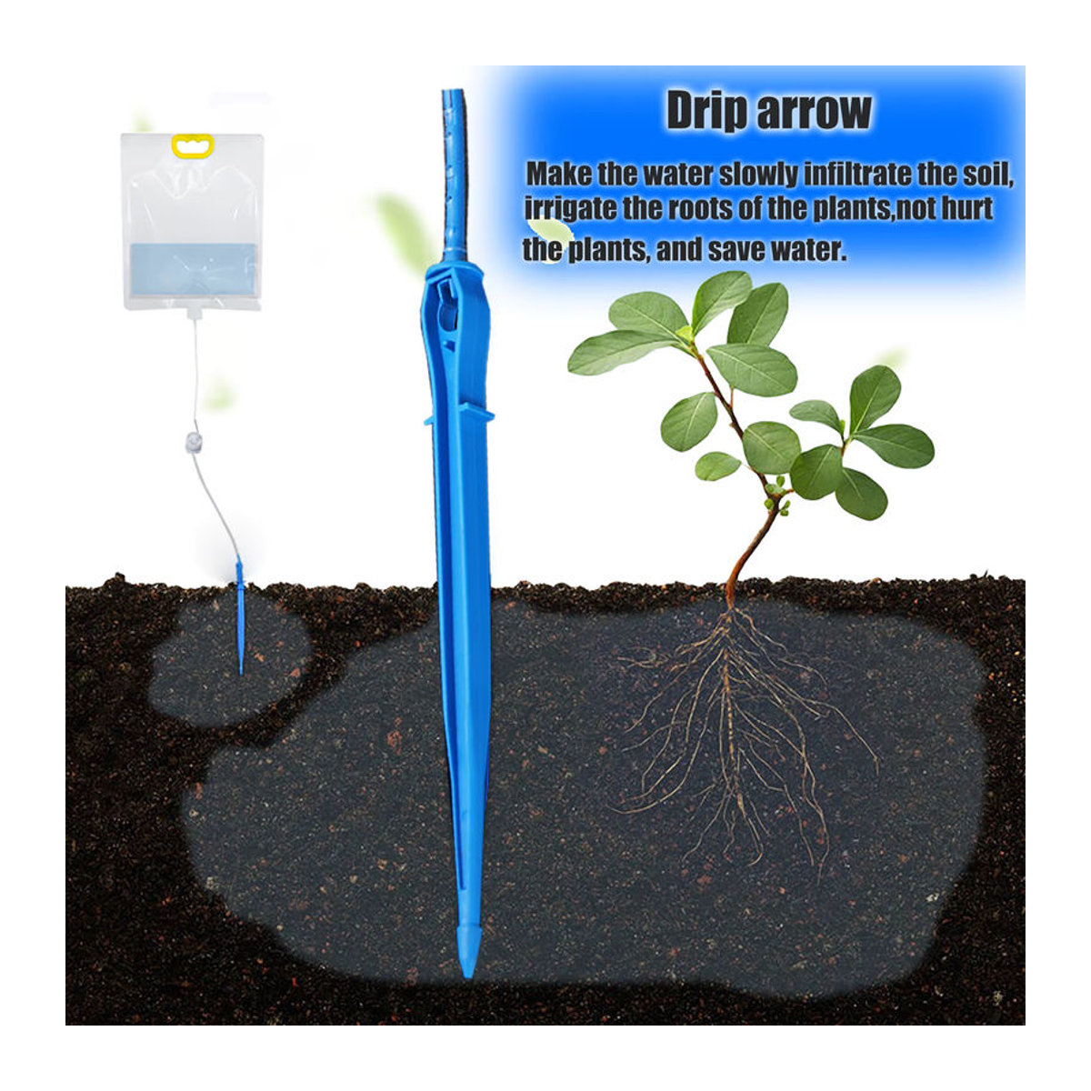 Adhere To Fly Automatischer Tropfbewässerungsbeutel in Blau mit einstellbarem Durchfluss für Blumentöpfe und Gartenarbeit - Bild 3