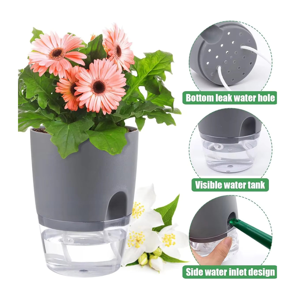 Adhere To Fly Selbstbewässernder 2-lagiger Hydroponik-Blumentopf mit Baumwollseil für erdlose Pflanzenhaltung - Bild 5