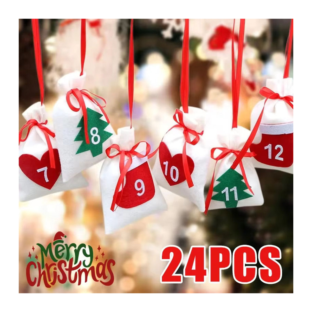 Adventskalender aus Filz mit 24 Taschen in Weiß als hängende Weihnachtsdekoration - Bild 2