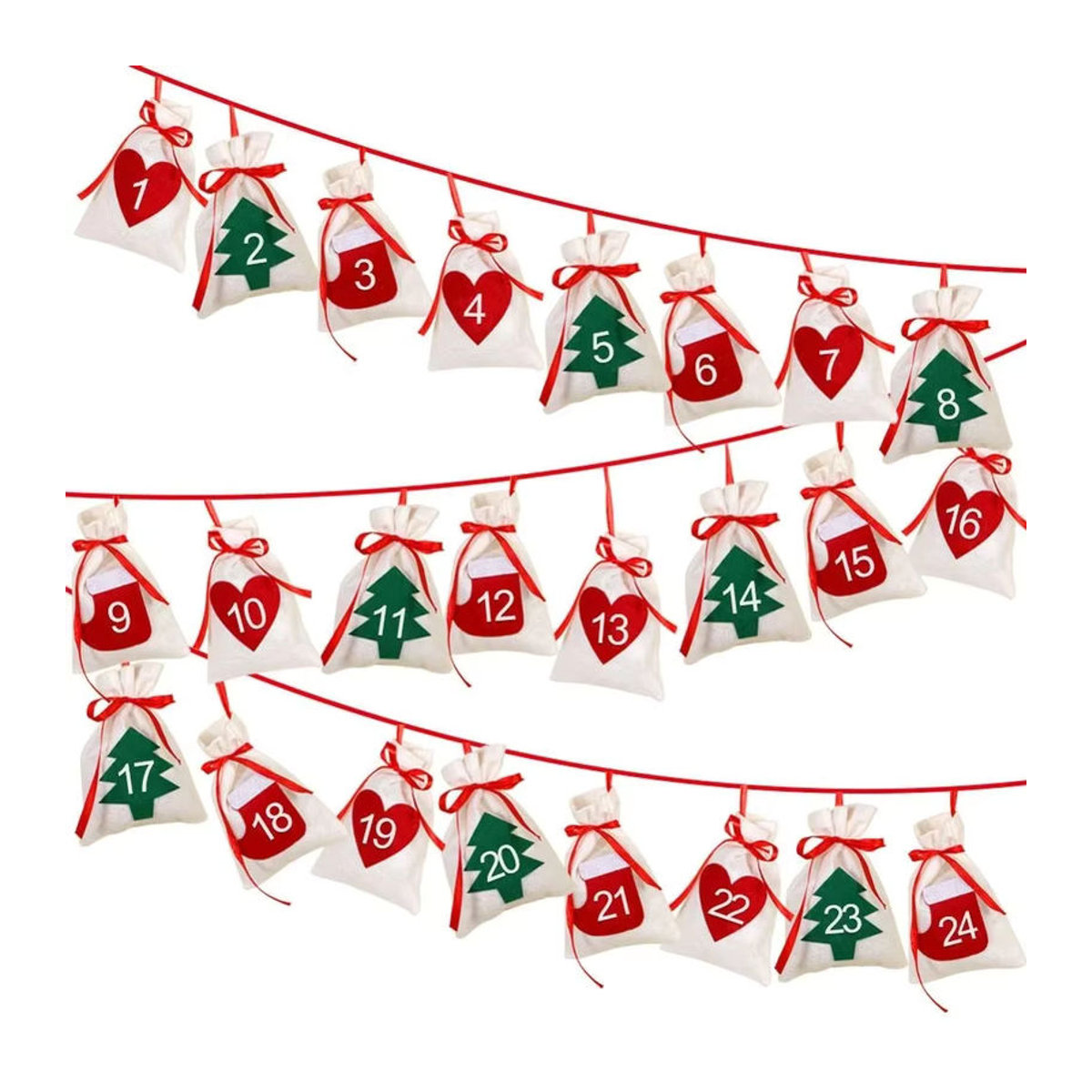 Adventskalender aus Filz mit 24 Taschen in Weiß als hängende Weihnachtsdekoration - Bild 6