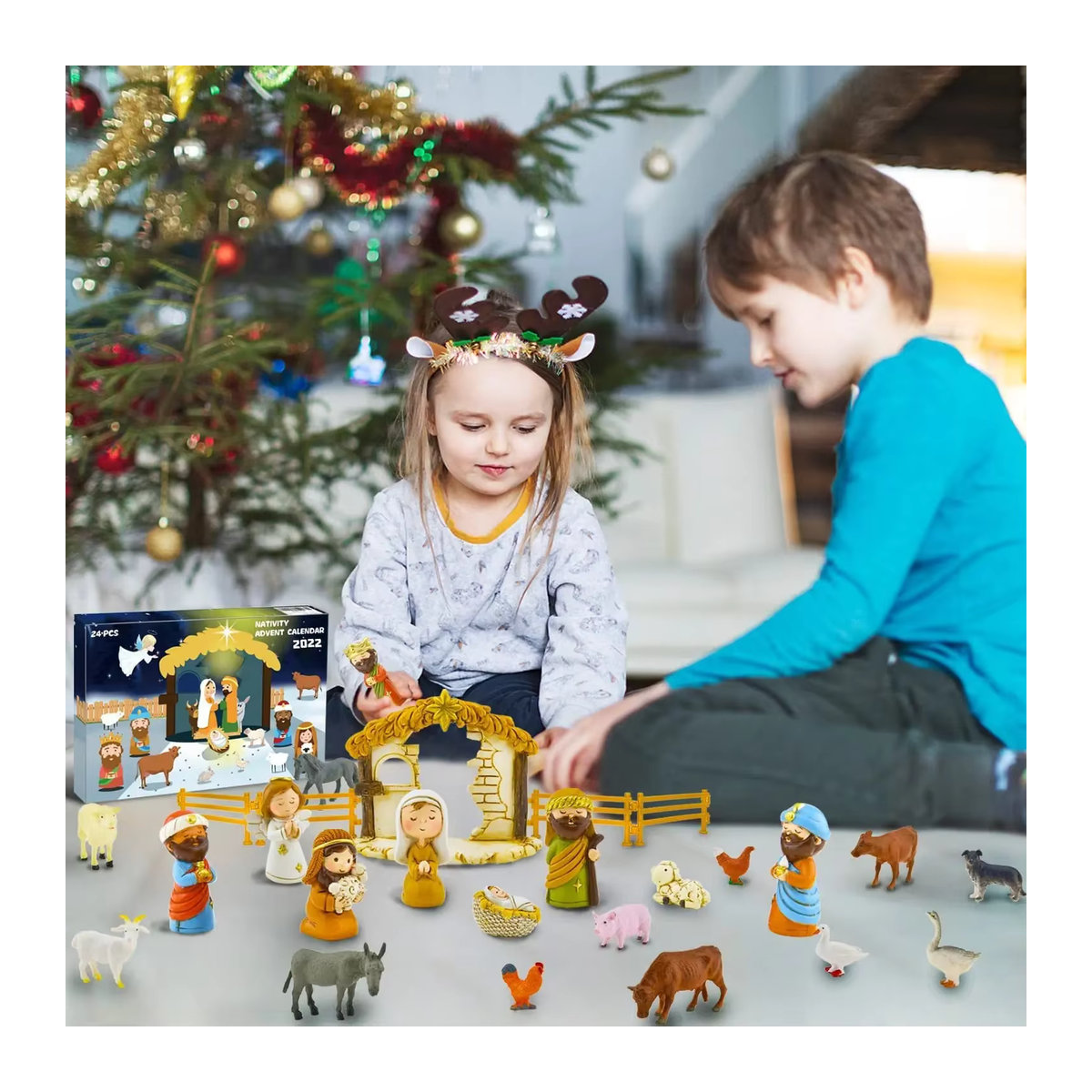 Adventskalender Krippe mit 24 Figurensets aus Kunststoff in Mehrfarbig für Kinder und Weihnachtsdekoration - Bild 2