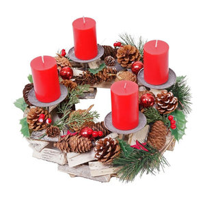 Adventskranz MCW-H49 aus Holz mit 4 roten Stumpenkerzen, rund, Durchmesser: 33 cm