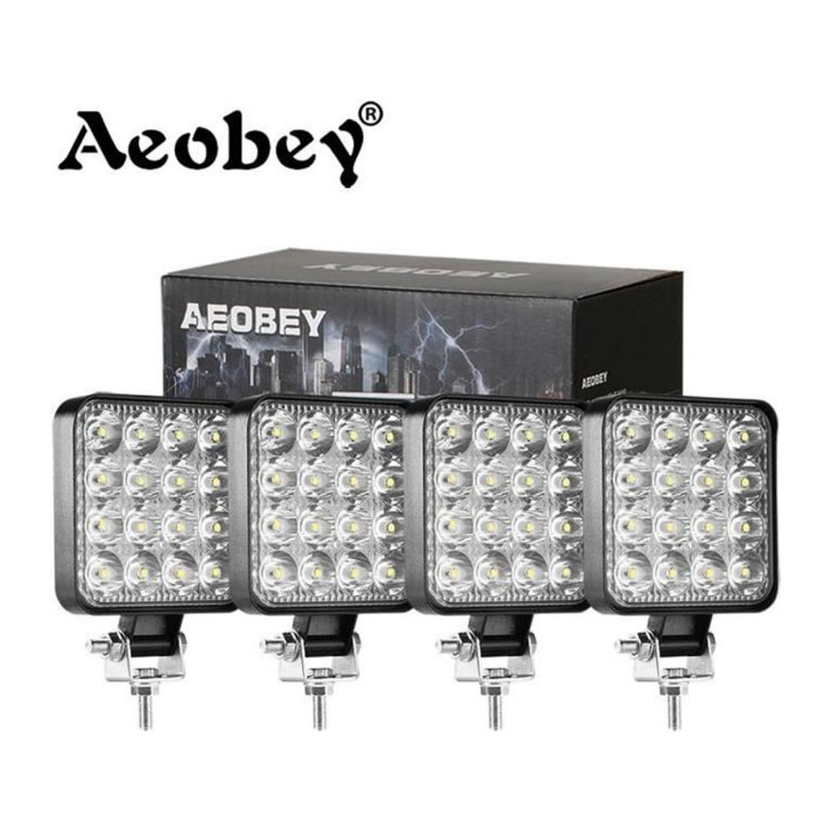Aeobey 4er Set Arbeitsscheinwerfer 48W mit 16 LED für Auto, Geländewagen, SUV, ATV, Traktor, Boot und LKW, 12V 24V - Bild 1