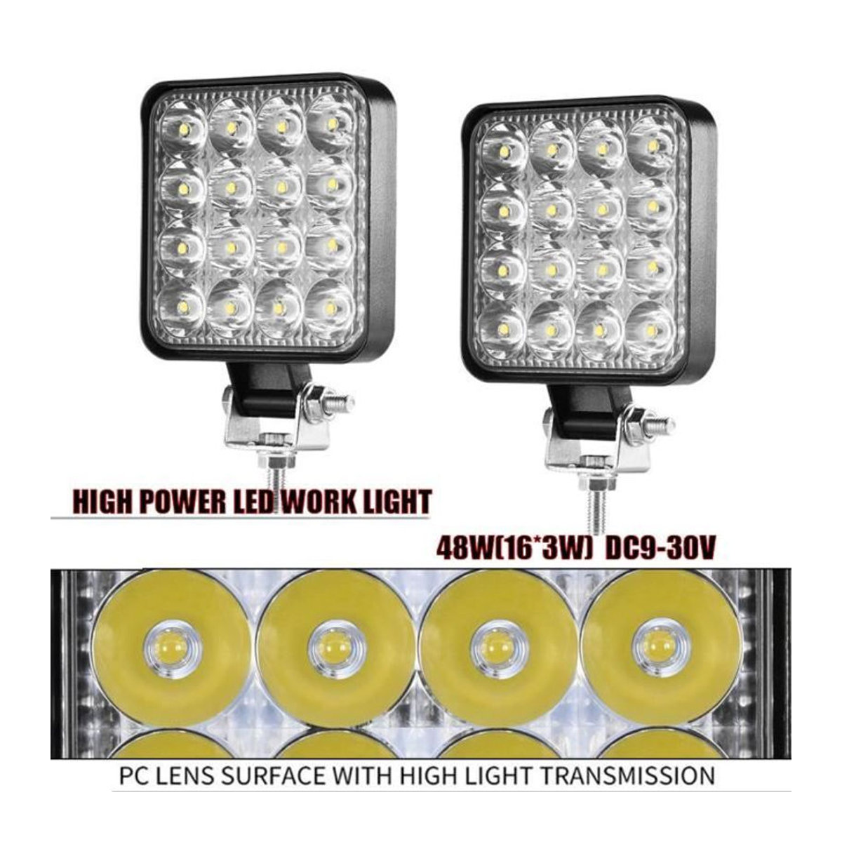 Aeobey 4er Set Arbeitsscheinwerfer 48W mit 16 LED für Auto, Geländewagen, SUV, ATV, Traktor, Boot und LKW, 12V 24V - Bild 4