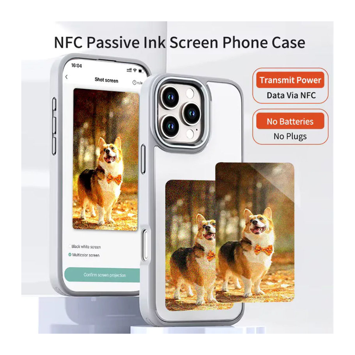 Aermy NFC E-Ink Handyhülle mit 3,97 Zoll Display für iPhone 13 14 15 16 Pro Max in Weiß und Transparent - Bild 1