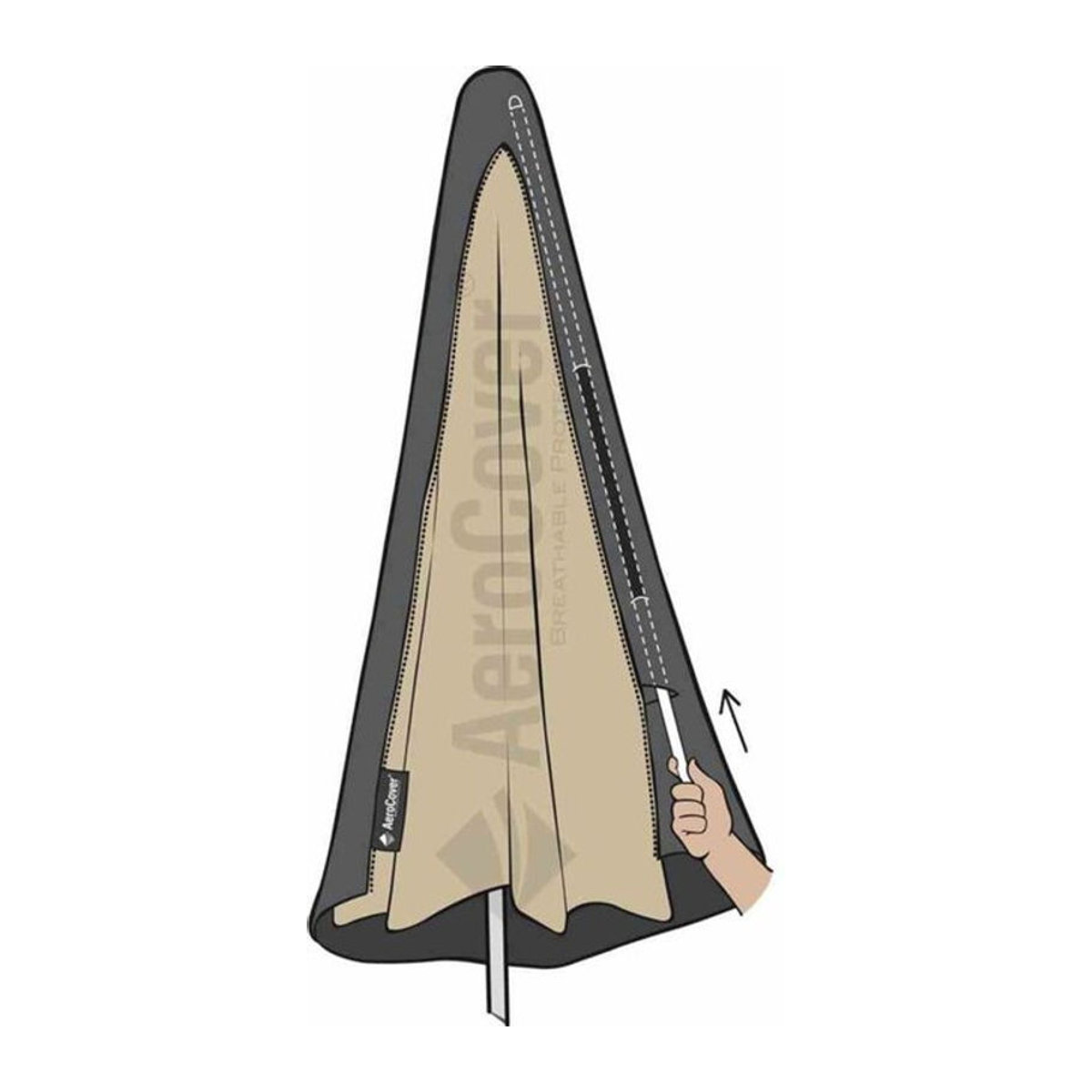 AeroCover Atmungsaktive Schutzhülle für Ampelschirme aus Polyester, Grau, Durchmesser: 3,5 m, Höhe: 250 cm, Breite: 55-60 cm - Bild 2