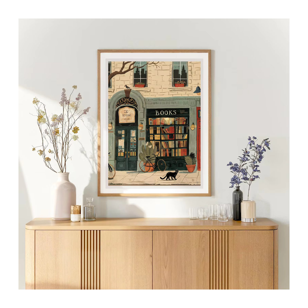 Aesthetic Buchhandlung Kunstdruck als Wanddekoration für deine Lesecke, mehrfarbige Illustration im Hochformat auf Papier - Bild 2