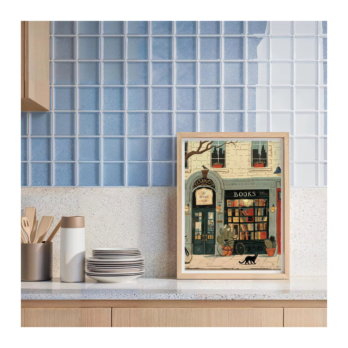 Aesthetic Buchhandlung Kunstdruck als Wanddekoration für deine Lesecke, mehrfarbige Illustration im Hochformat auf Papier - Bild 6
