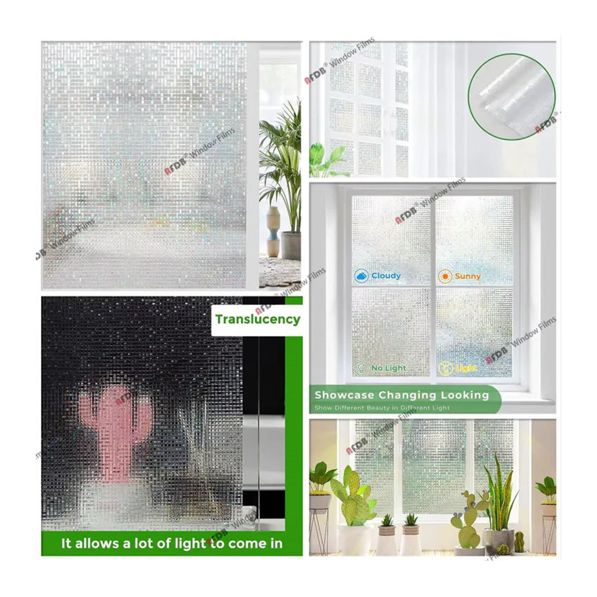 AFDB 3D-Regenbogen-Fensterfolie in Mehrfarbig mit geometrischem Design, Sichtschutz und UV-Schutz, statisch haftend und wärmeregulierend - Bild 2