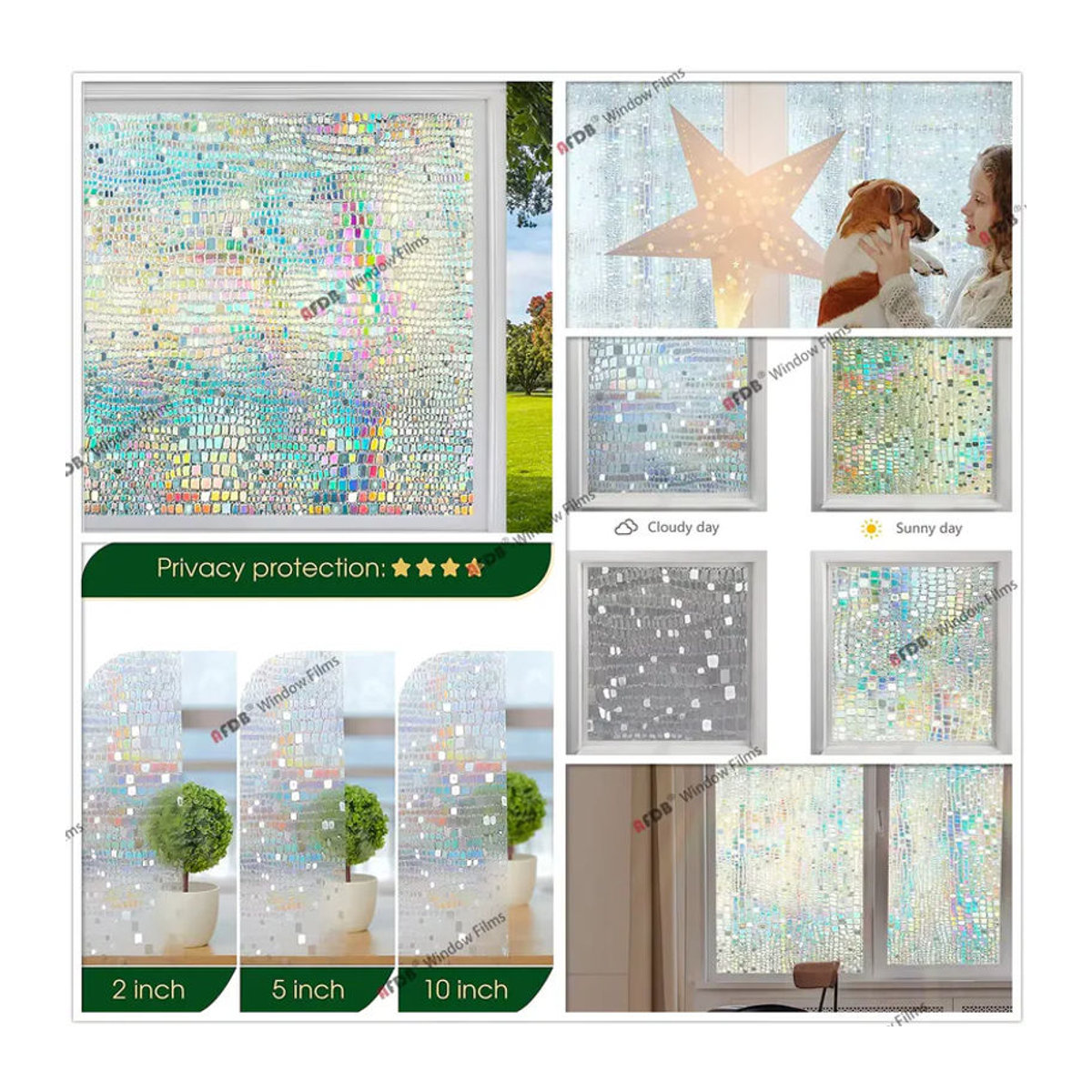 AFDB 3D-Regenbogen-Fensterfolie in Mehrfarbig mit geometrischem Design, Sichtschutz und UV-Schutz, statisch haftend und wärmeregulierend - Bild 6