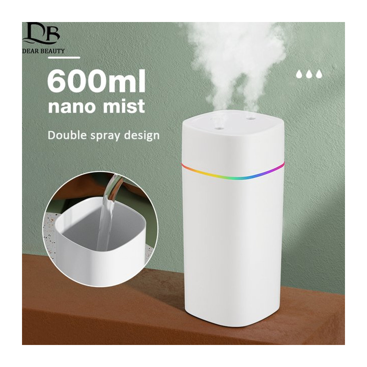 AFDEAL Luftbefeuchter mit Doppel-Sprühanschluss und Aroma-Diffusor, 600ml, Weiß - Bild 1